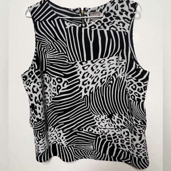 CHICO SLEEVELESS LAYERED TOP, SIZE 2 BLACK & WHITE - Picture 1 of 7